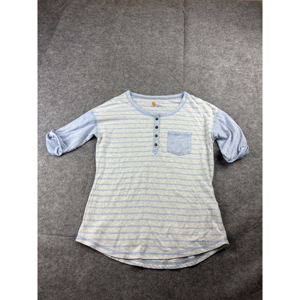 Carhartt Women's S Reagan Raglan Henley Baseball Tee Striped Cotton Knit